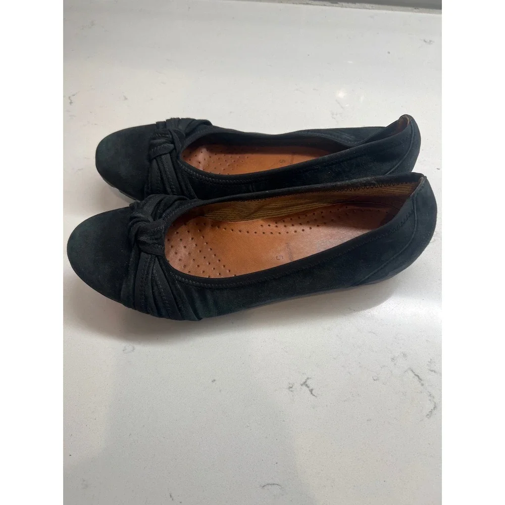 Gabor Hovercraft Black Suede Knotted Bow Ballet Flats Comfort Shoes Womens 7.5